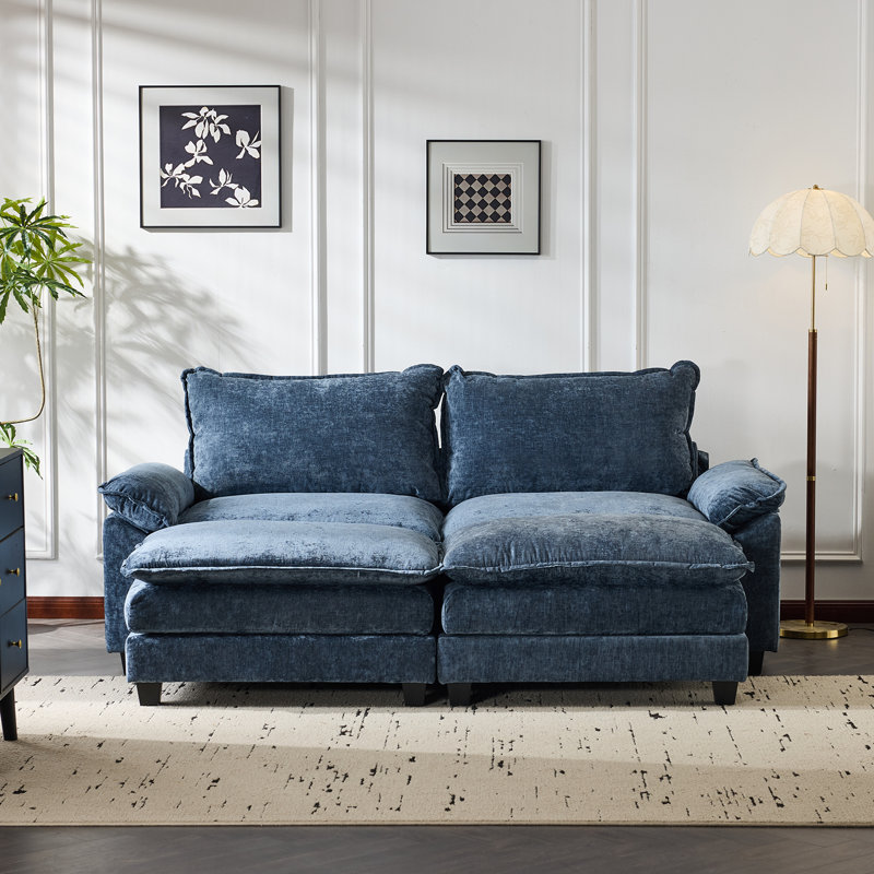 Causeuse à deux couches avec coussins de 86,2 po l 86,2 po Chellie, Bleu