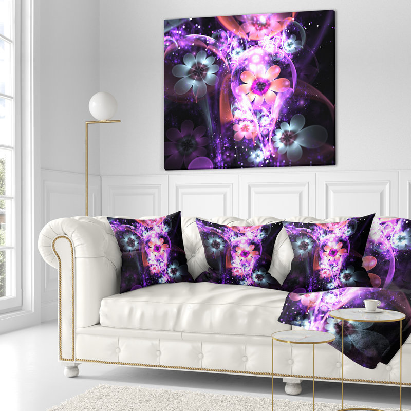 Oreiller d’art numérique à fleur fractale, 18 po x 18 po, Coussin décoratif
