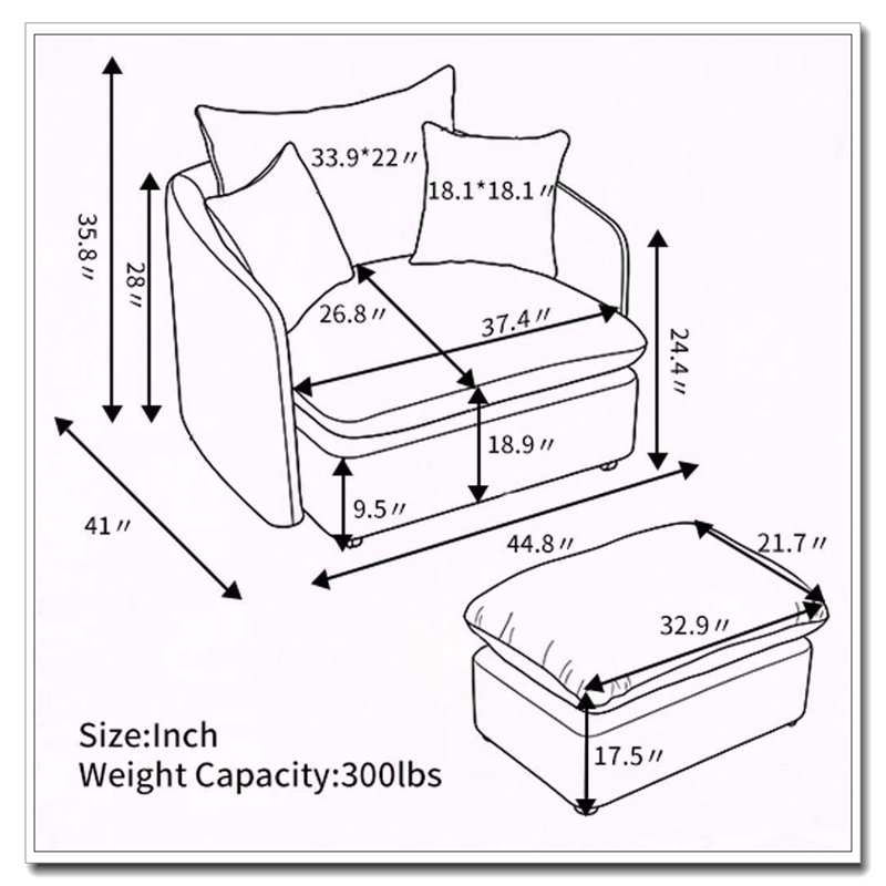 Coussin de fauteuil pivotant sur 360 ° avec 3 coussins, Brun, 1