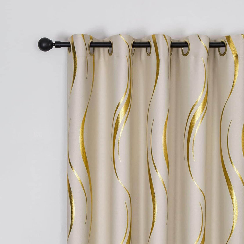 Polyester Blackout Grommet / Eyelet Curtain Pair, Beige/Gold
