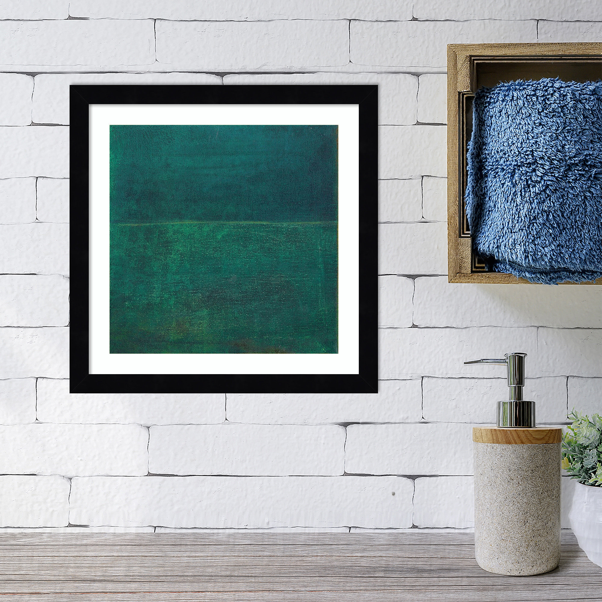 Green Zen I by Jodi Fuchs, 25.12" H x 25.12" W x 0.88" D, Black Framed Paper