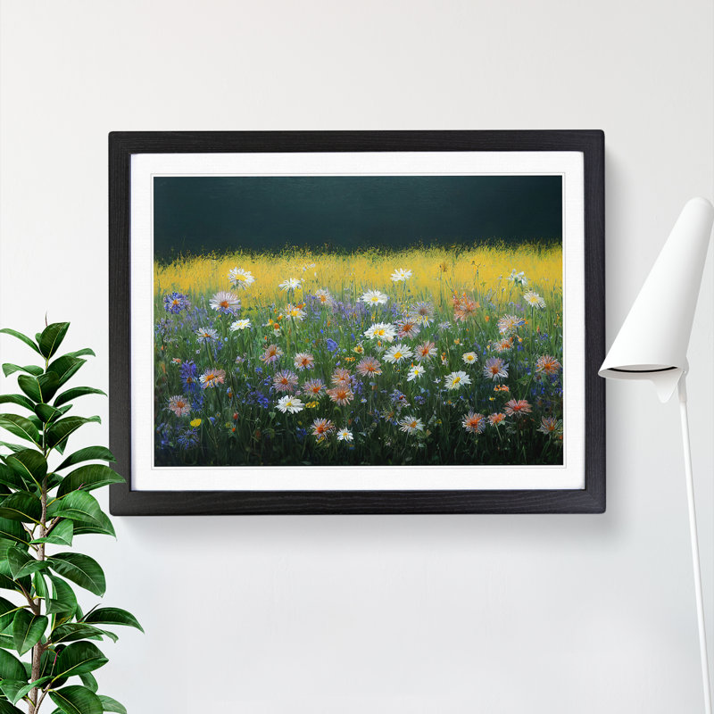Lovable Wildflowers Floral - Single Picture Frame Print, Black, 46cm H x 64cm W x 2cm D