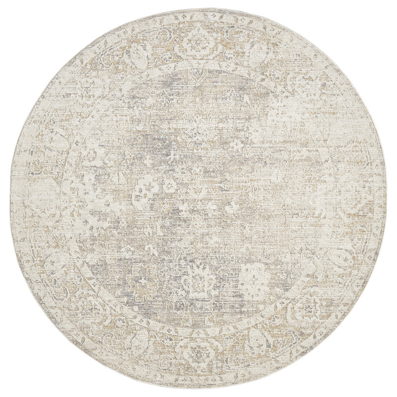 Kwamane Beige/Stone Blue Traditional Distressed Floral Indoor Area Rug, Rectangle 5'9" x 8'9"
