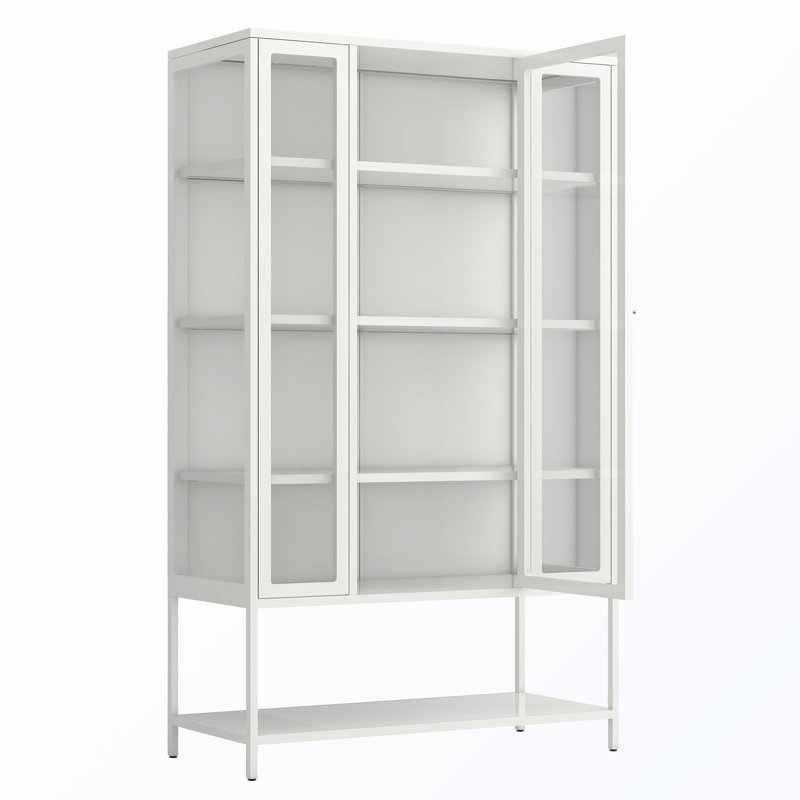 Display Cabinet with Glass Door and LED Lights, White