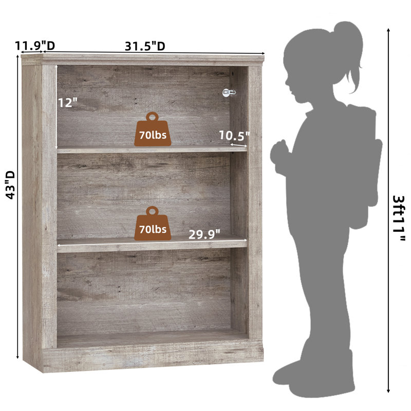 43" Tall Farmhouse Bookshelf Set, Gray