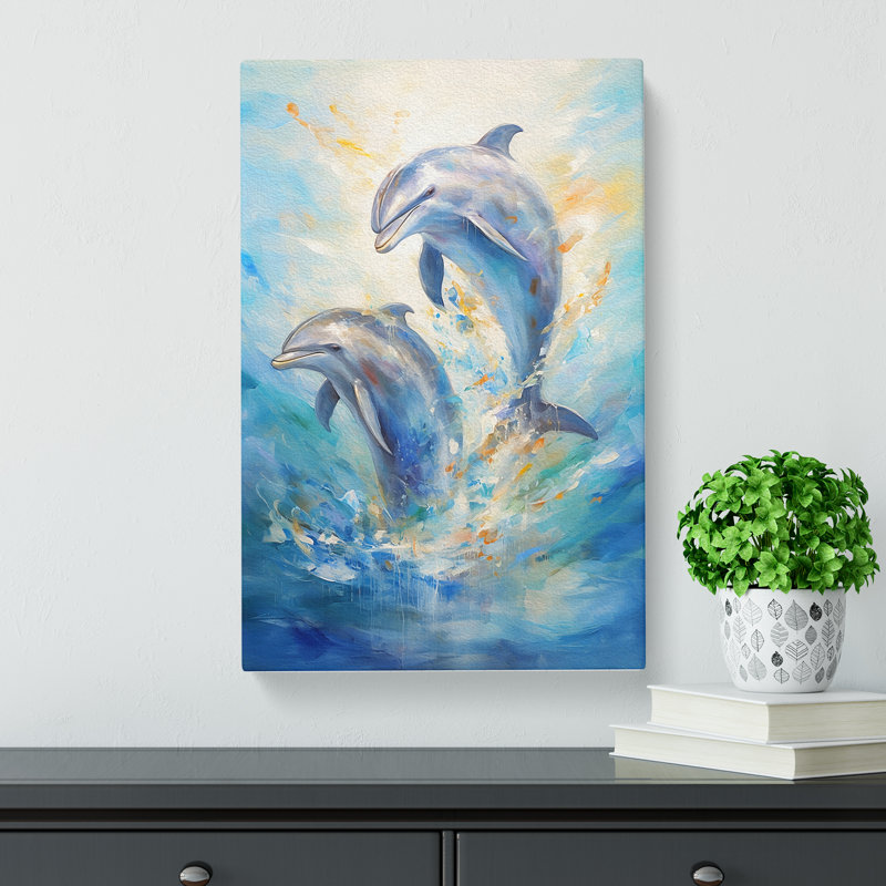 Dolphin Impressionism No.2 - Wrapped Canvas Print, 76cm H x 50cm W x 3cm D