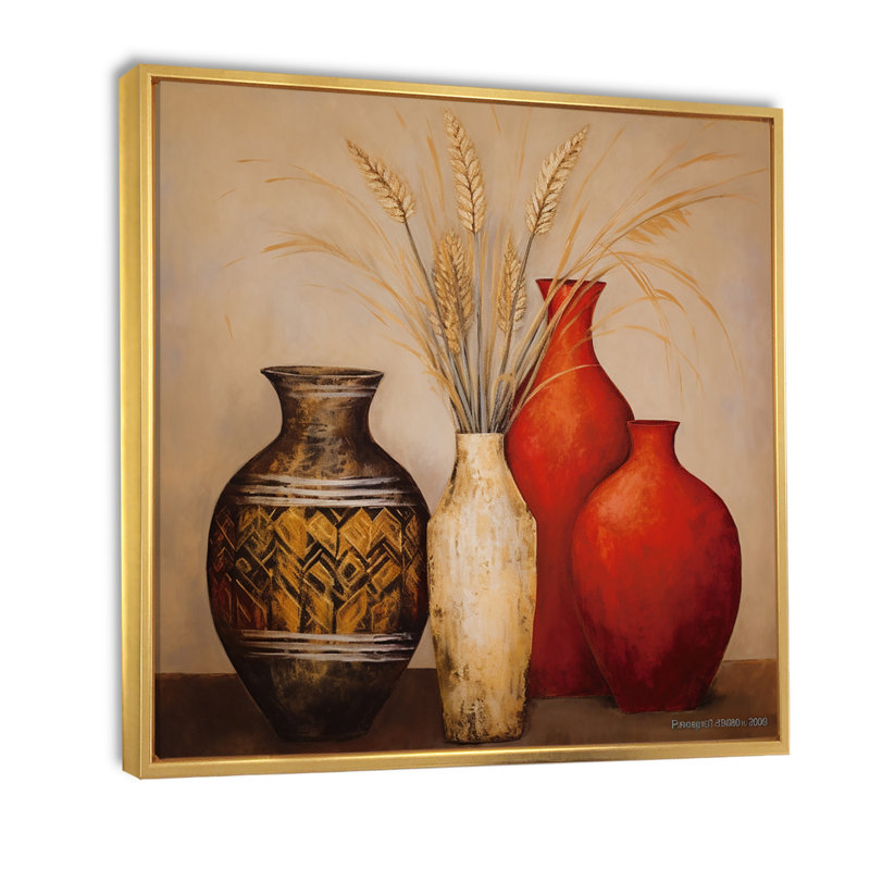Nature morte avec vase gracieux séché - impression, Cadre flottant doré, H 36 po x l 36 po x P 1,5 po