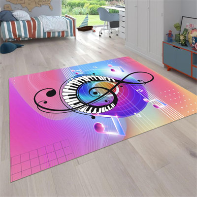 Pink Music Note Area Rug Music Themed Decor Rugs,Anti-Slip Music Piano Floor Mat，Washable Musical Note Carpet Suitable for Living Room Room Decorative Floor Mats, 8.2′ × 11.48′