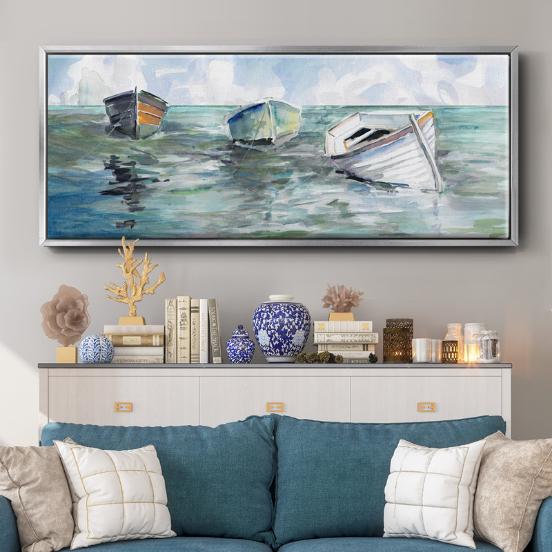 Caught at Low Tide I- Framed Canvas, 8" H x 20" W