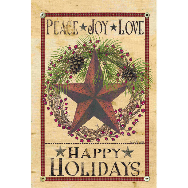 Happy Holiday Barn Star I - art textuel, Cadre flottant doré, No, H 48 po x l 32 po