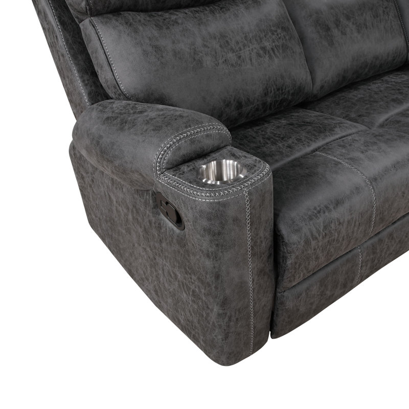 Canapé inclinable manuel en microfibre gris foncé avec porte-gobelet
