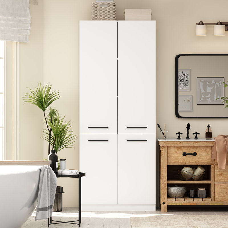 White Bathroom Laundry Cabinet With Strong Storage