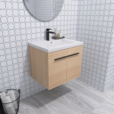 Ensemble de meuble-lavabo mural simple 24 po avec 2 portes et dessus de lavabo en résine blanche Abdurahmon