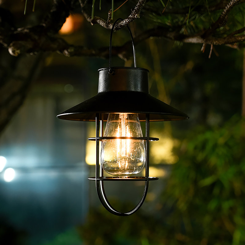 Lanterne suspendue en plastique rétro - hauteur de 7,67 po, cage noire, portable pour le camping et le patio