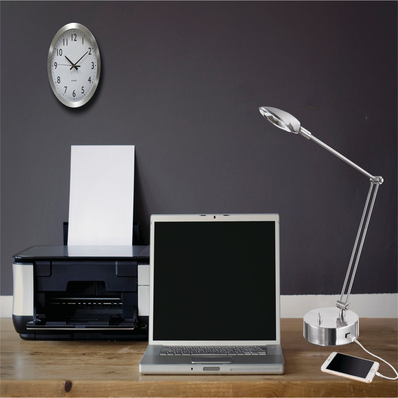 Adjustable Brushed Nickel LED Task Lamp with USB Port