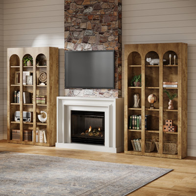 Dushko Modern Light Brown 70.87" Wood Bookshelf (Set of 2)