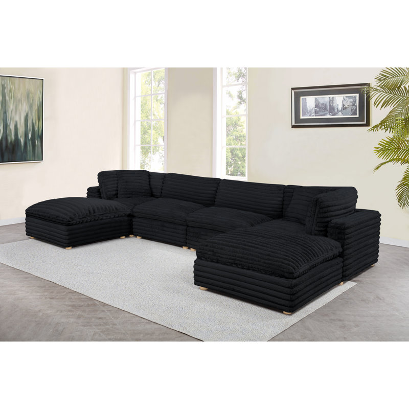 6-Piece Modular Sectional Set In Corduroy Velvet, Black