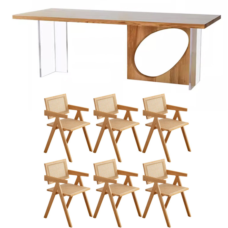 6 - Person Solid Wood Top Double Pedestal Dining Set, 29.52"H x 86.61"L x 33.46"W