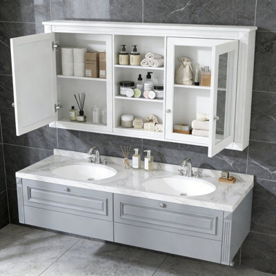 Wall-Mount Mirror Cabinet with Adjustable Shelves
