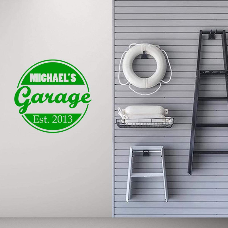 Décalcomanie murale Trinx Garage avec nom personnalisé - CS49, H 18 po x l 19 po, Vert