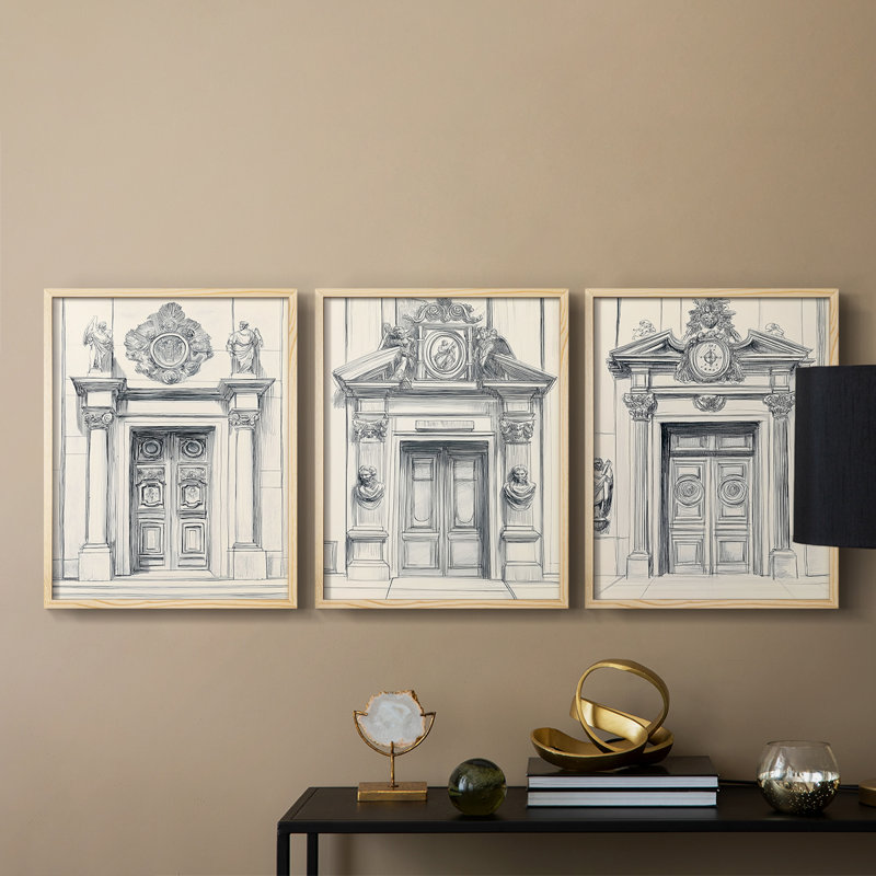 Lanscape Study  Series  IV  -Set Of 3 Framed Giclee Prints -Ready to Hang, Natural, 10" H x 24" W