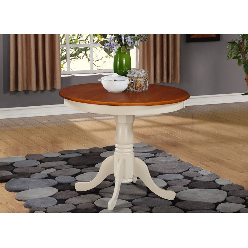 3 Piece Kitchen Table Set for Small Spaces Contains a Round Dining Room Table with Pedestal and 2 Solid Wood Seat Chairs, Buttermilk & Cherry