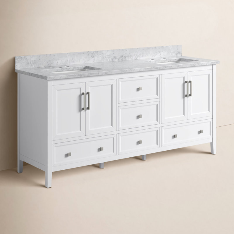 73'' Double Bathroom Vanity with Carrara Marble Top, White