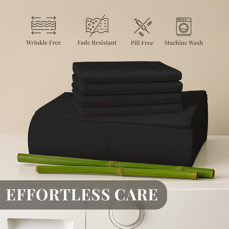 Premium Rayon From Bamboo Blend Sheet Set With Deep Pockets, Cooling and Breathable, Black