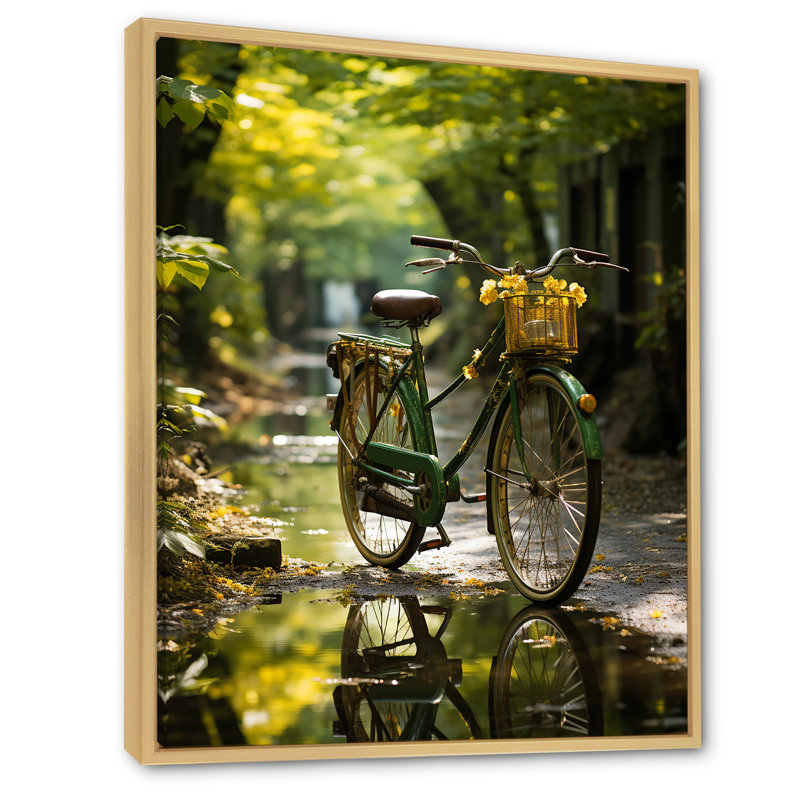 Vélo émeraude sur toile, H 44 po x l 34 po x P 1,5 po, Cadre naturel flottant