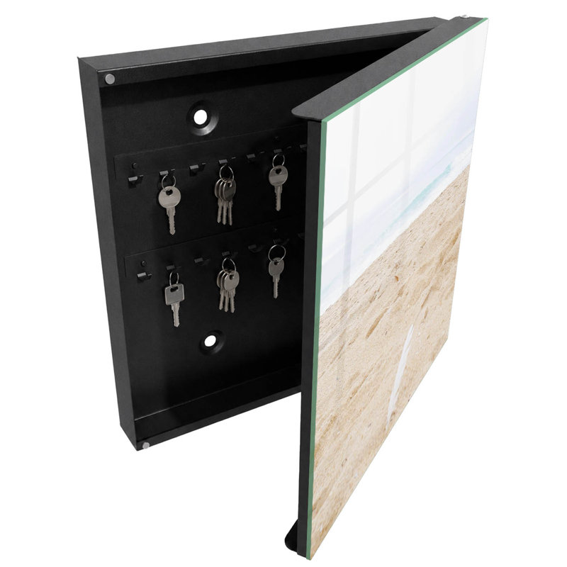 Key box for wall, Opens to the right, 30x30x5, White, A beach with sand and a calm sea, 