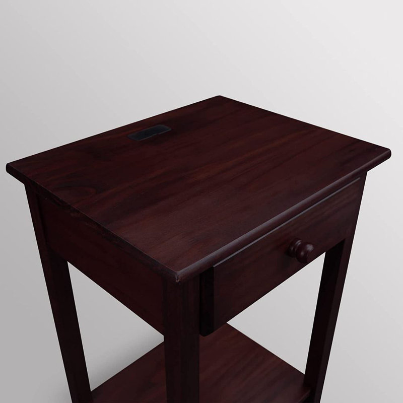 17.5'' W Solid Wood Nightstand, Dark Brown