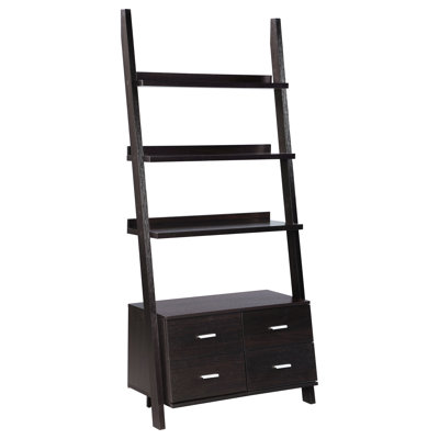 Cappuccino Bookshelf With 5 Shelves And Four Roomy Drawers For Office Organization, 72 Inches In Height, 33.5 Width, 16.5 Depth, Contemporary Aesthetic Drawers, Storage Solution, Style
