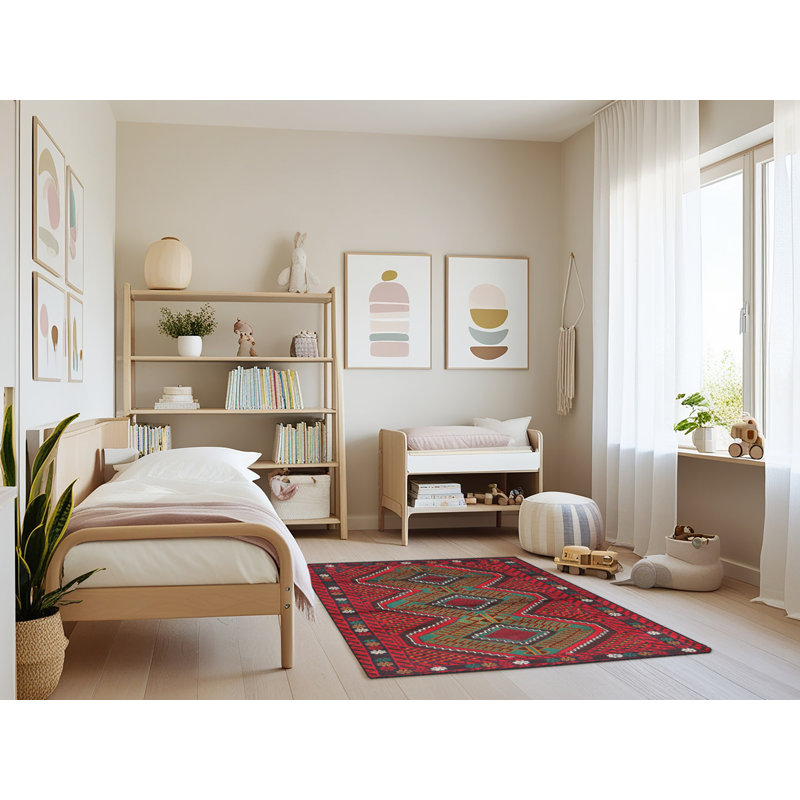 Tapis rouge/gris/bleu zone contemporaine, Rectangle 4 pi x 6 pi