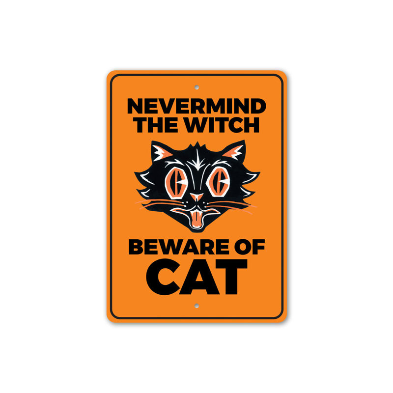 Beware Of Black Cat Sign, H 18 po x l 12 po x P 0,06 po