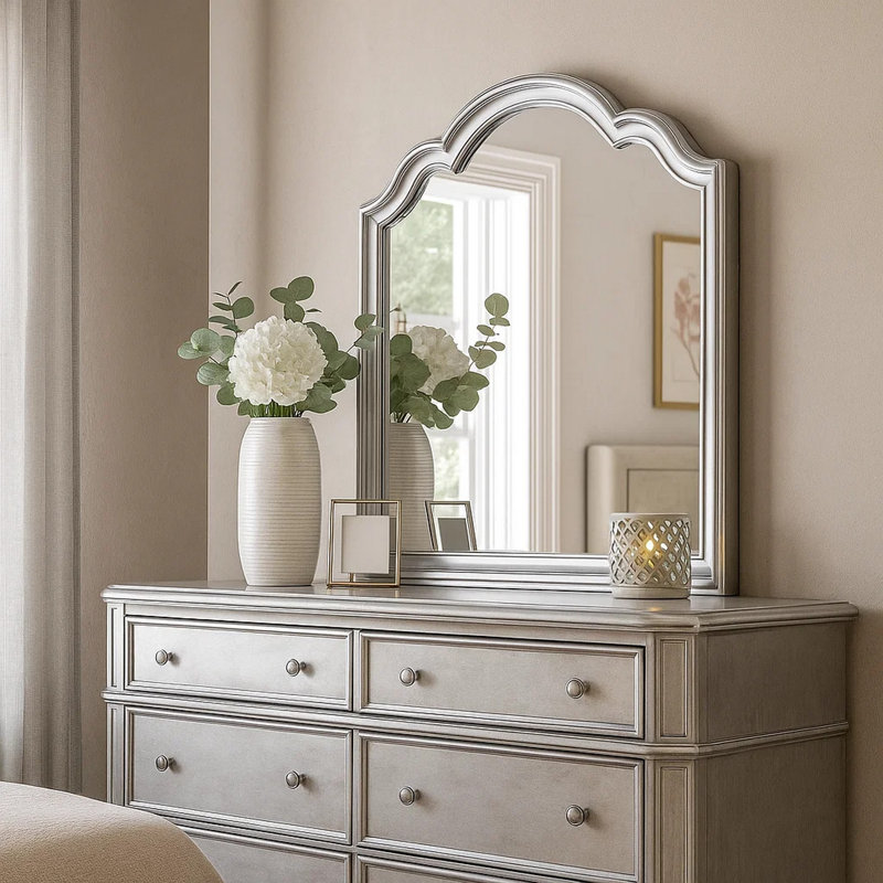 Miroir pour commode Eleena, verre biseauté, cadre, 41 x 42, Noir