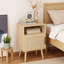 Table de chevet en rotin avec porte et tablette Boho