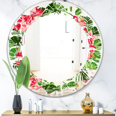 Leaves Tropical Cooconut and Jungle Flowers Coastal Frameless Wall Mirror