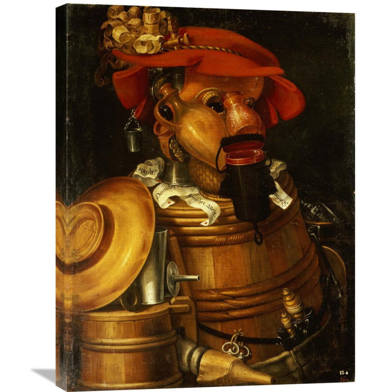 « the waiter : vinification » par giuseppe arcimboldo, reproduction d’art sur toile tendue, H 30 po x l 23,04 po x P 1,5 po
