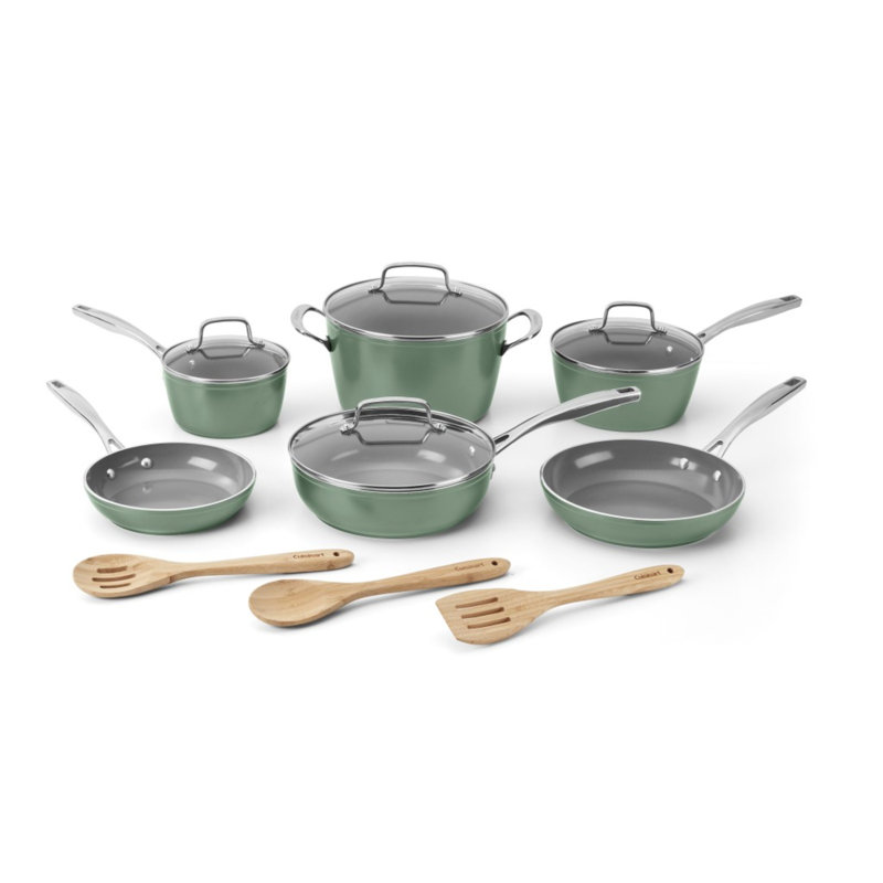 Sage Green Aluminum Nonstick 13-Piece Cookware Set