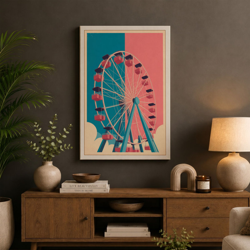 Carnival Wheel Retro - Wrapped Canvas, 24x16 - 61.0 x 40.6 cm, Teal Border