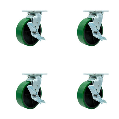 Poly on Cast Iron Swivel Caster with Roller Bearings and Brakes