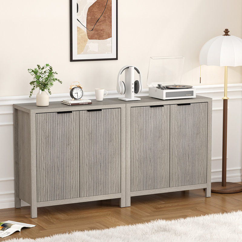 Buffet moderne cannelé avec tablettes réglables et petit buffet avec crédence et console, Gris