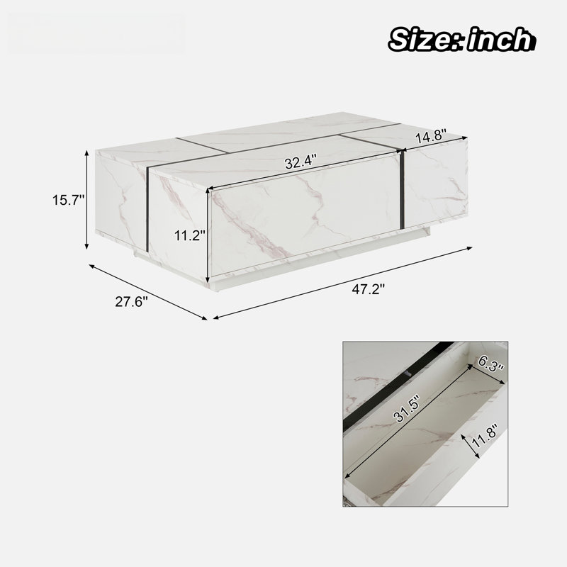 Rectangular Sliding Top Coffee Table With 2 Drawers And 2 Hidden Storage Compartments, White