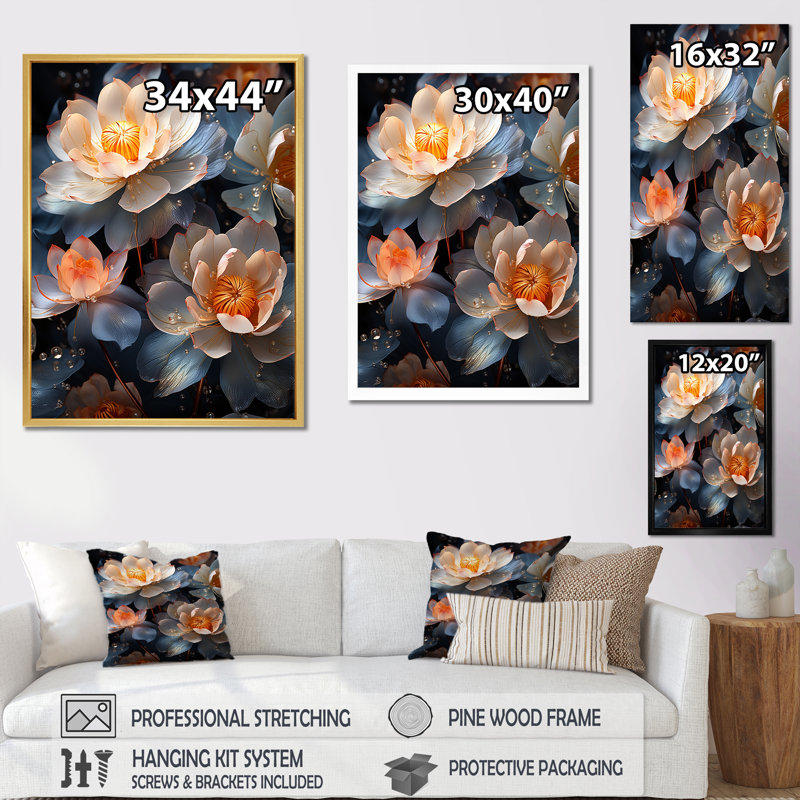 Beautiful Rainy Lotus Dance, reproduction d'art sur toile, Cadre simple noir, H 32 po x l 16 po x P 1 po