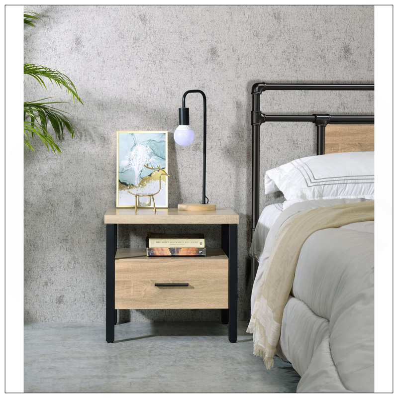 Yawan Oak & Black Finish Accent Table