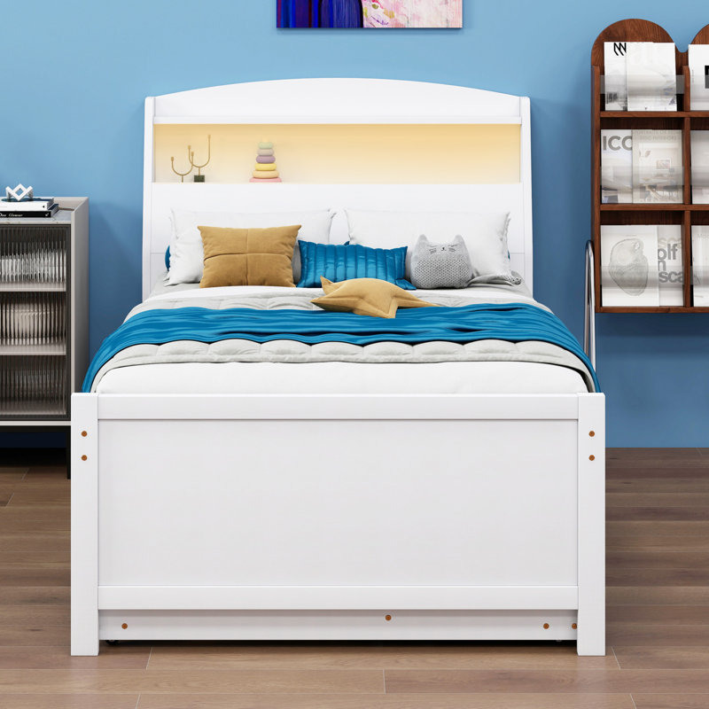 Platform Bed With Storage LED Headboard, Trundle Bed And 3 Drawers, Twin