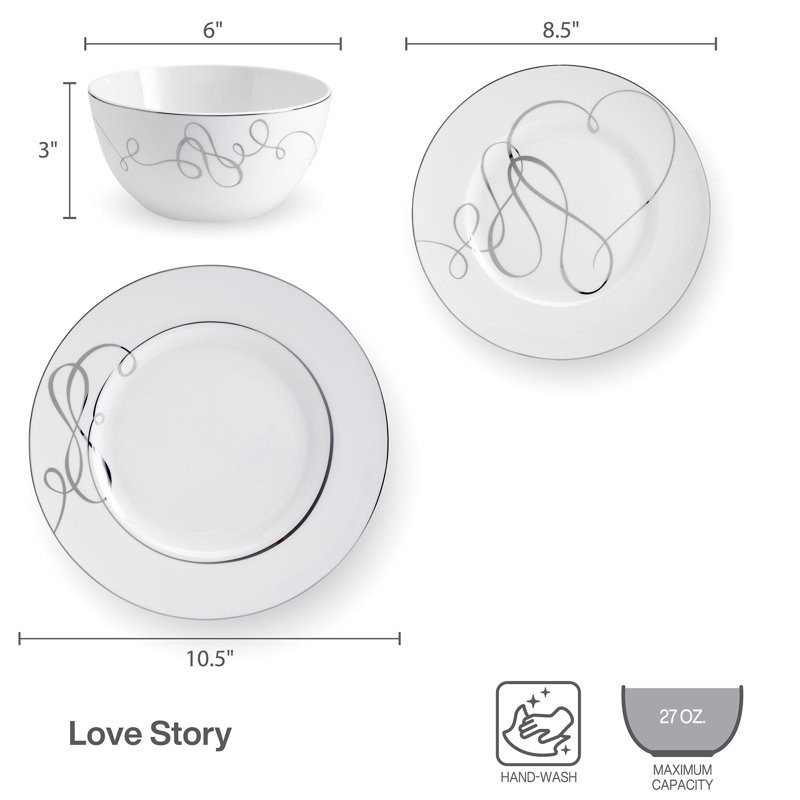 Love Story 24-Piece Porcelain Dinnerware Set, Service for 8