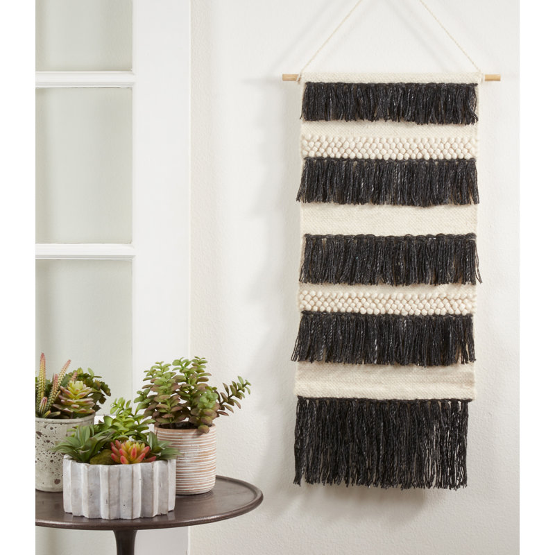 Black and White Wool Layered Fringe Wall Hanging