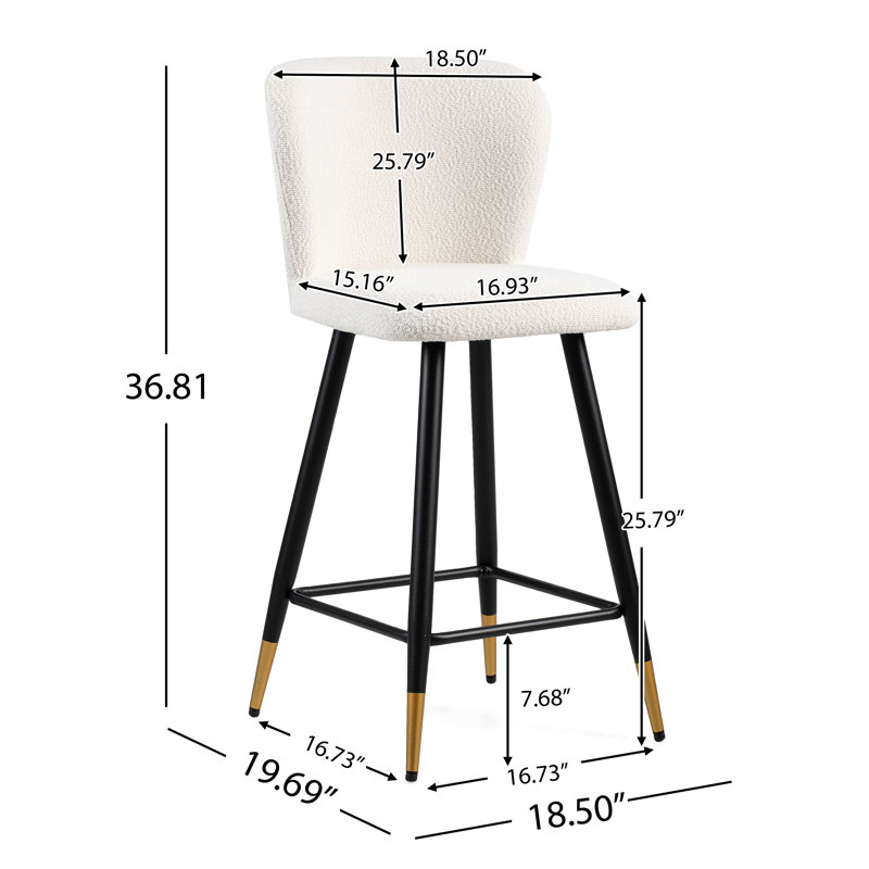 Tabouret de bar de style moderne avec sièges blancs, pieds en métal noir et extrémités dorées
