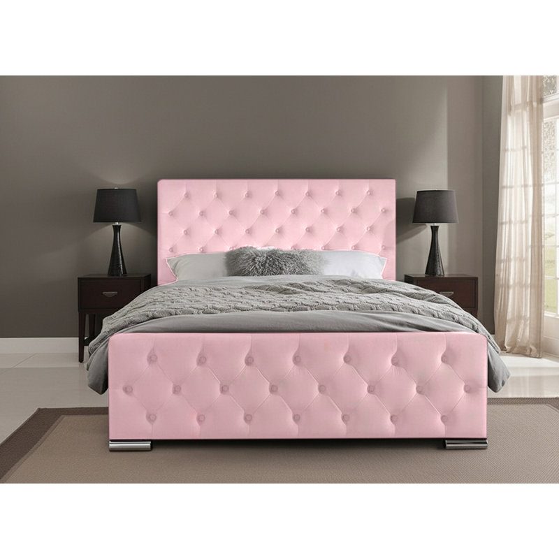 Carlos Upholstered Bed Frame, Pink, Single (3')